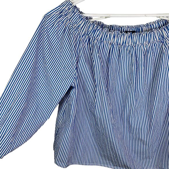 GAP Top XXL Off Shoulder Blue White Striped Lightweight New - Picture 3 of 9